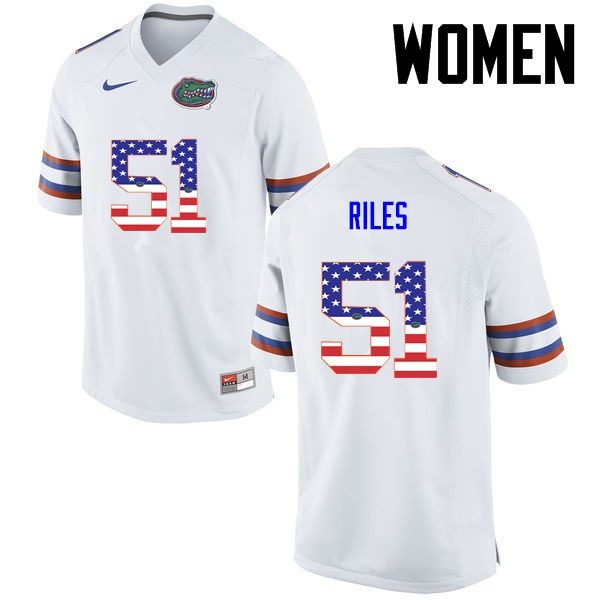 Florida Gators Women #51 Antonio Riles College Football Jersey USA Flag Fashion White